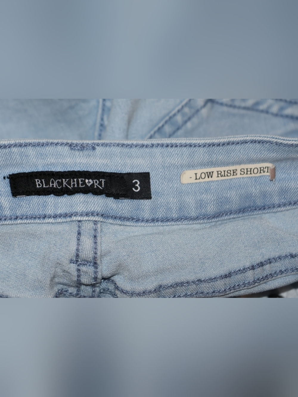 Blackheart Light Blue Distressed Drive Themed Denim Patch Shorts. - Picture 8 of 11